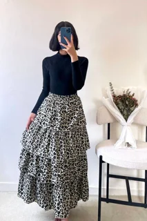 دامن طرح دار طبقه ای وارداتی
